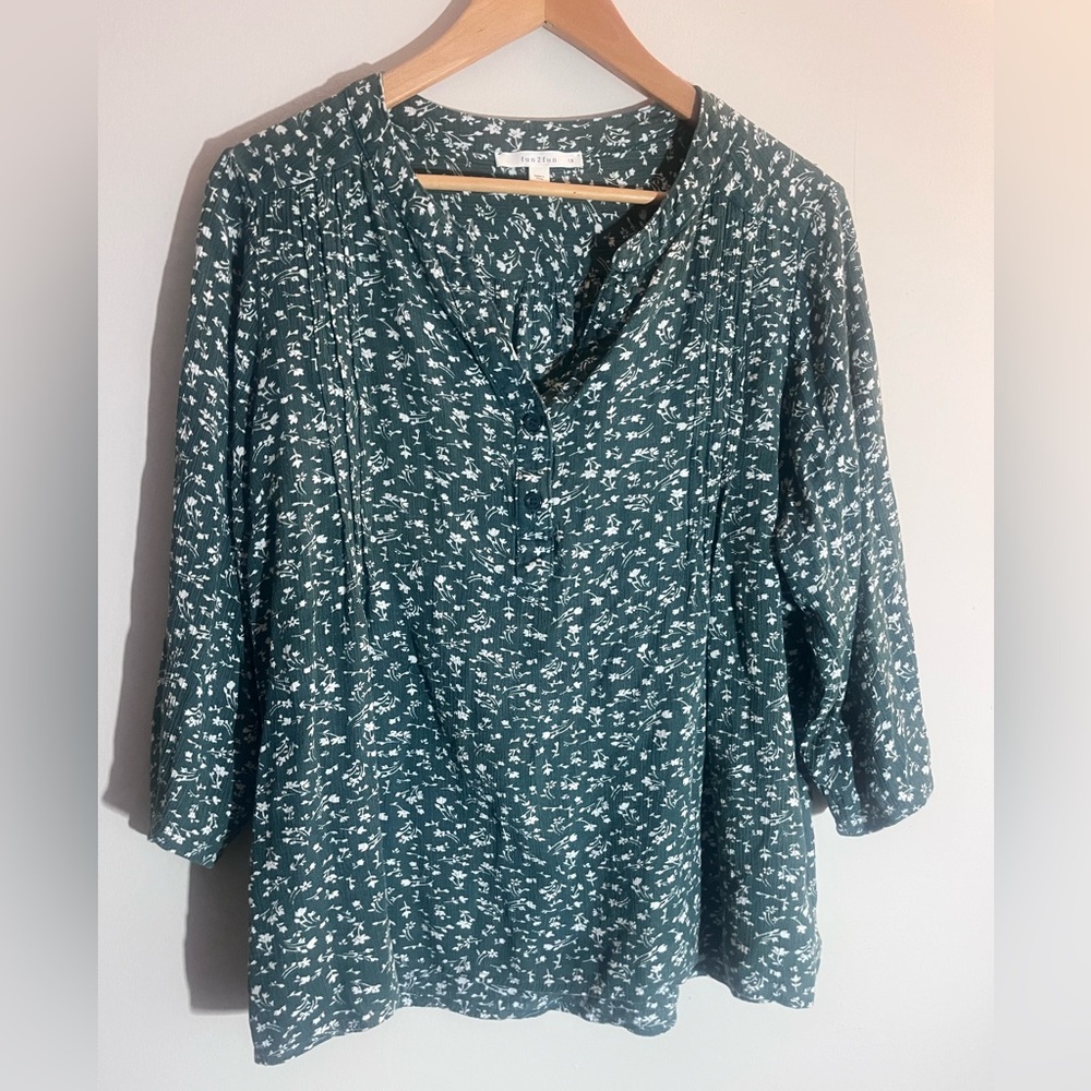 Forest Green Floral Peasant Top